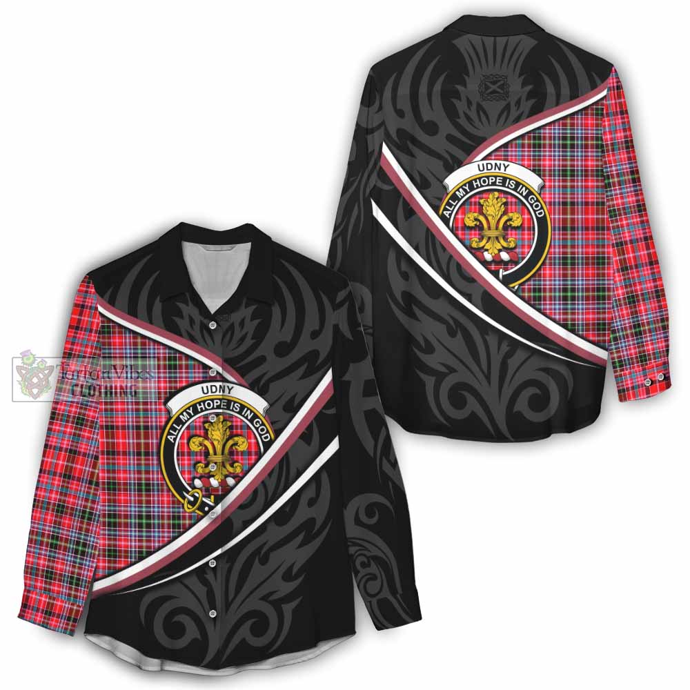 Udny Tartan Family Crest Women Casual Shirt Celtic Scottish Thistle Floral - Tartan Vibes Clothing