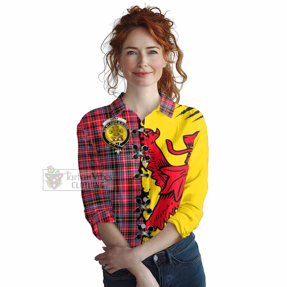 Udny Tartan Family Crest Women Casual Shirt Lion Rampant Honor - Tartan Vibes Clothing