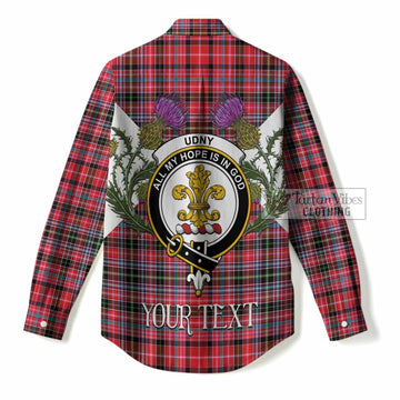 Udny Tartan Family Crest Women Casual Shirt Scottish Burns Night Thistle Floral