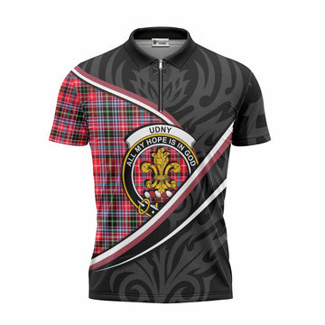 Udny Tartan Family Crest Zipper Polo Shirt Celtic Scottish Thistle Floral Unisex - Tartan Vibes Clothing