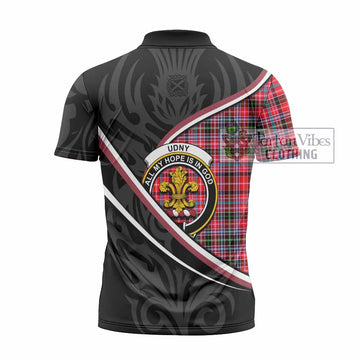 Udny Tartan Family Crest Zipper Polo Shirt Celtic Scottish Thistle Floral - Tartan Vibes Clothing
