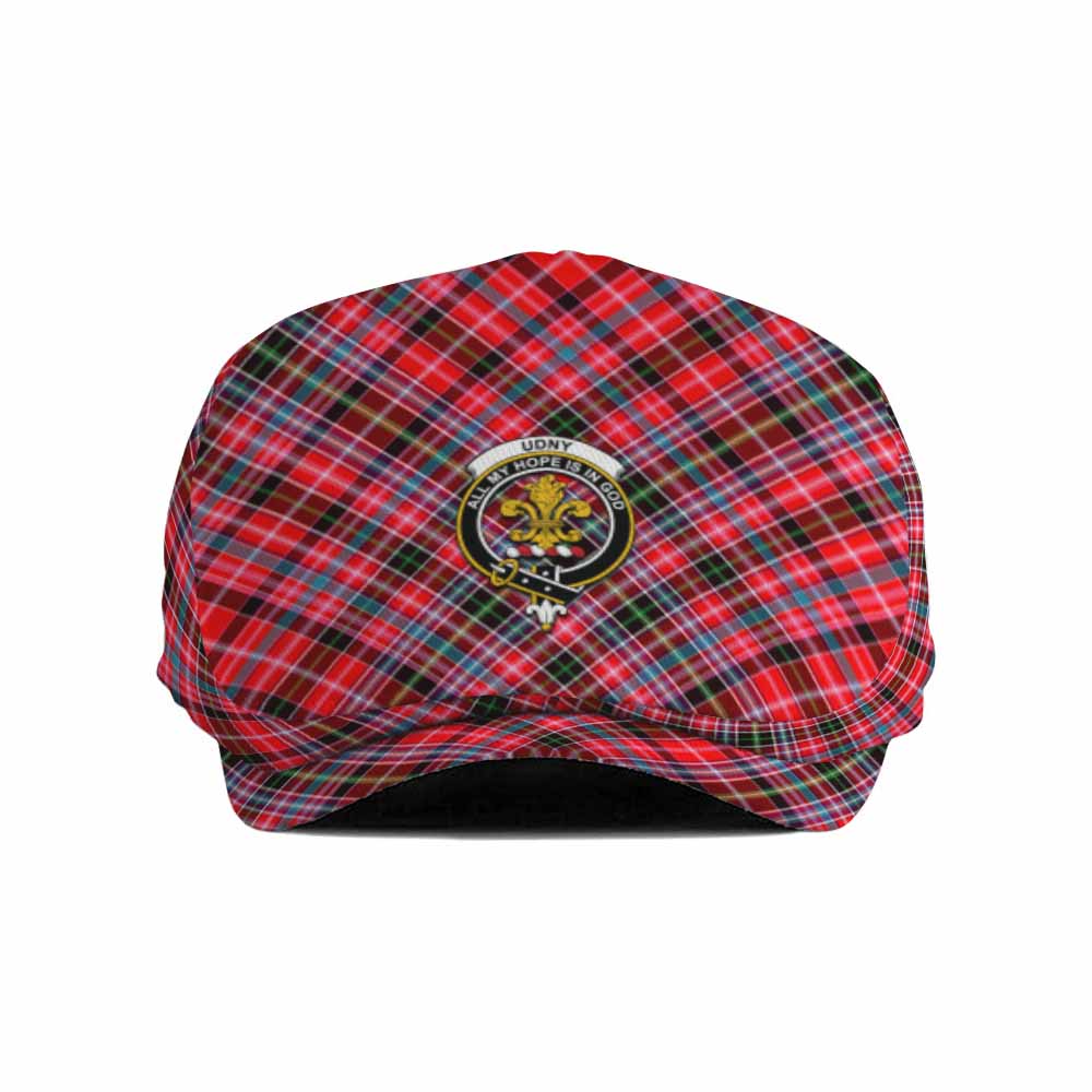 Udny Tartan Flat Cap, Jeff Cap Cross Style with Family Crest - Tartan Vibes Clothing