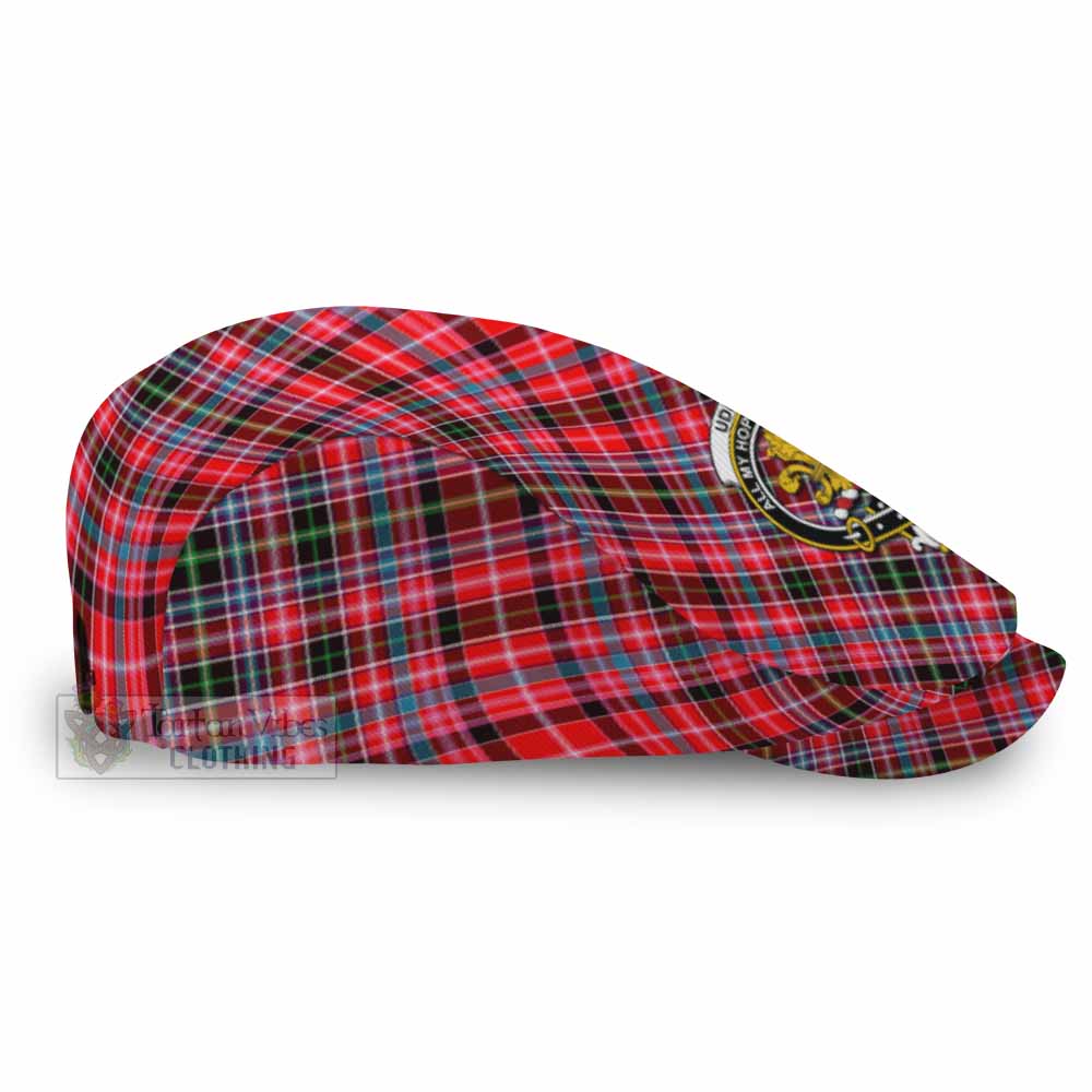 Udny Tartan Flat Cap, Jeff Cap Cross Style with Family Crest - Tartan Vibes Clothing