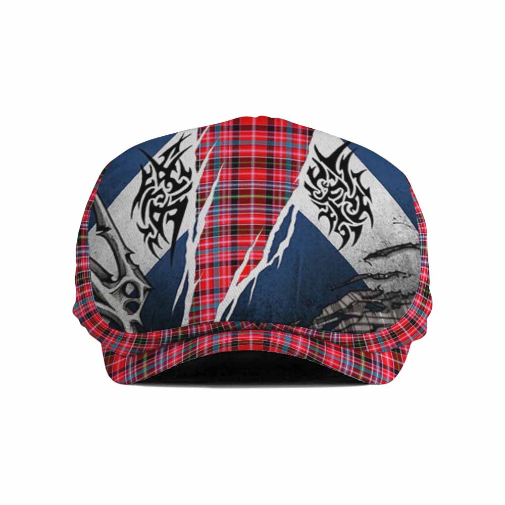 Udny Tartan Flat Cap, Jeff Cap Scotland Flag Ripped Tribal Design
