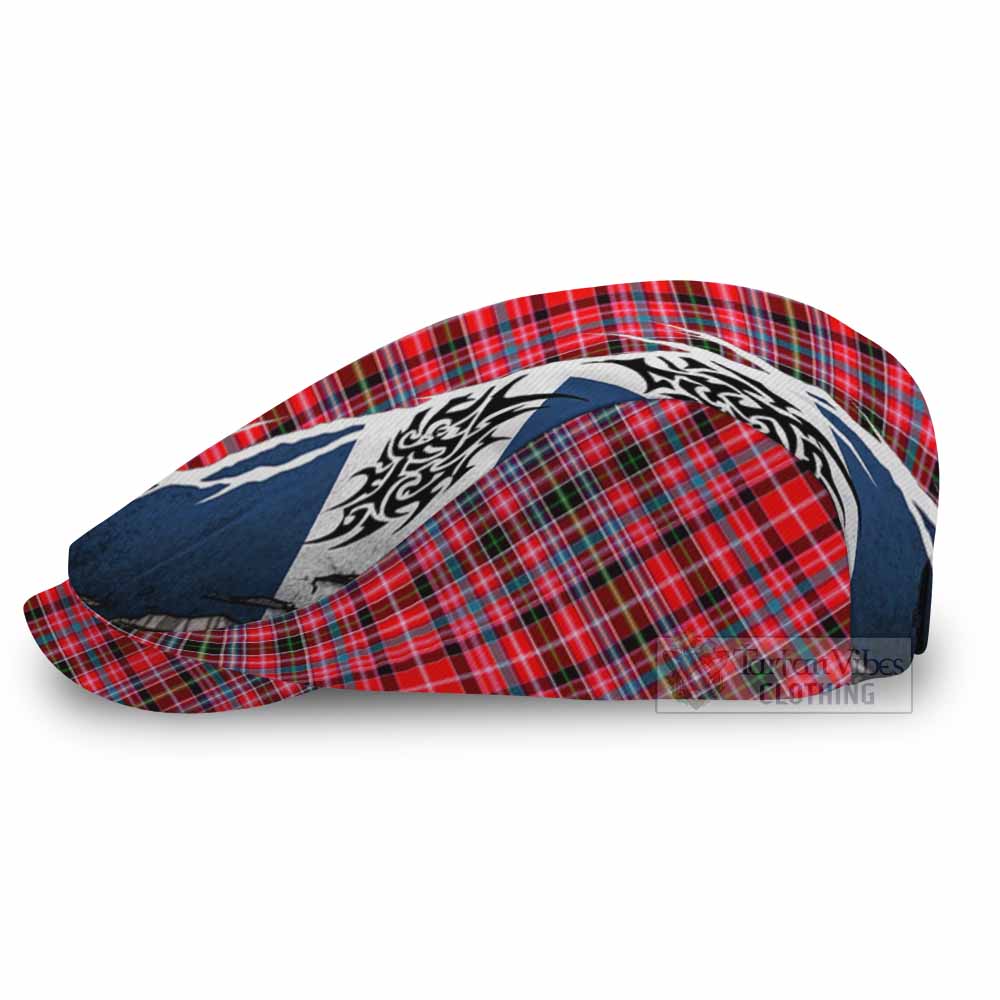 Udny Tartan Flat Cap, Jeff Cap Scotland Flag Ripped Tribal Design