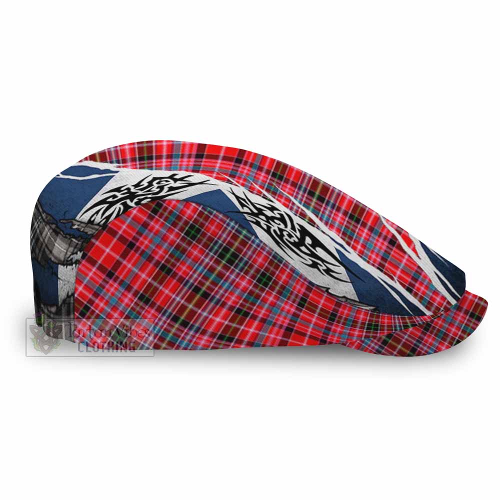 Udny Tartan Flat Cap, Jeff Cap Scotland Flag Ripped Tribal Design