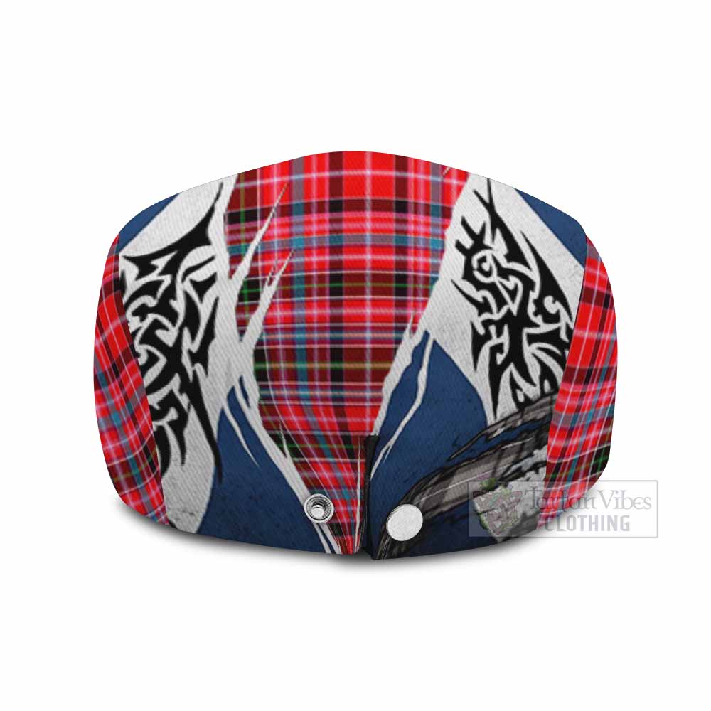 Udny Tartan Flat Cap, Jeff Cap Scotland Flag Ripped Tribal Design