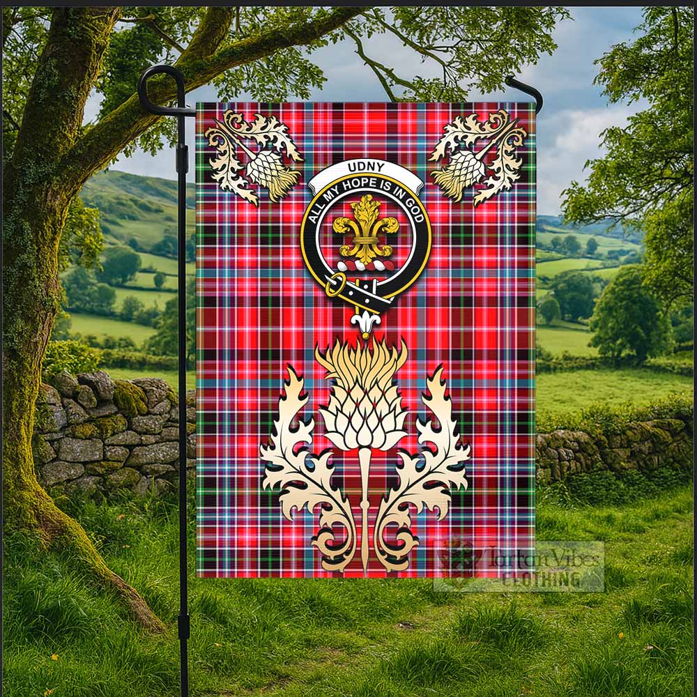 Udny Tartan Garden Flag with Golden Regal Scottish Thistle Emblem - Tartan Vibes Clothing