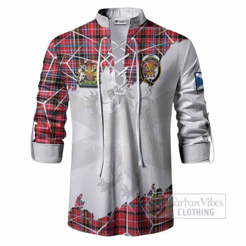 Udny Tartan Ghillie Shirt with Family Crest and Lion Rampant Grunge Style