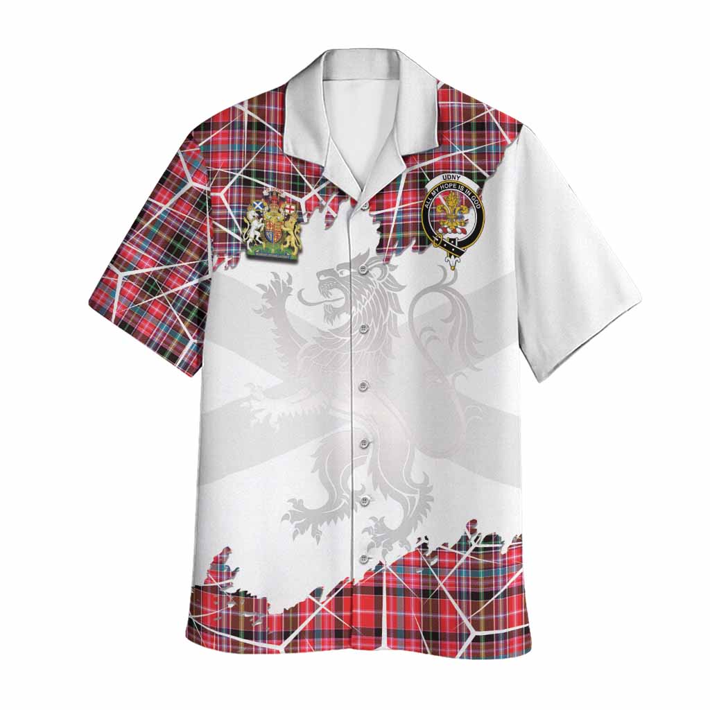 Udny Tartan Hawaiian Shirt with Family Crest and Lion Rampant Grunge Style