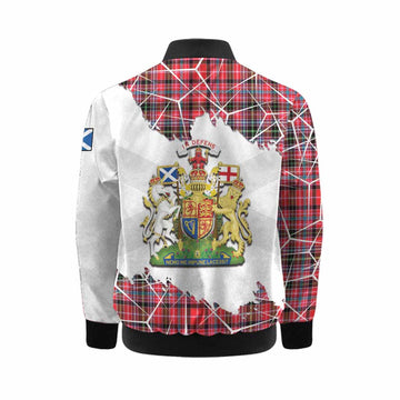 Udny Tartan Kid Bomber Jacket with Family Crest and Lion Rampant Grunge Style