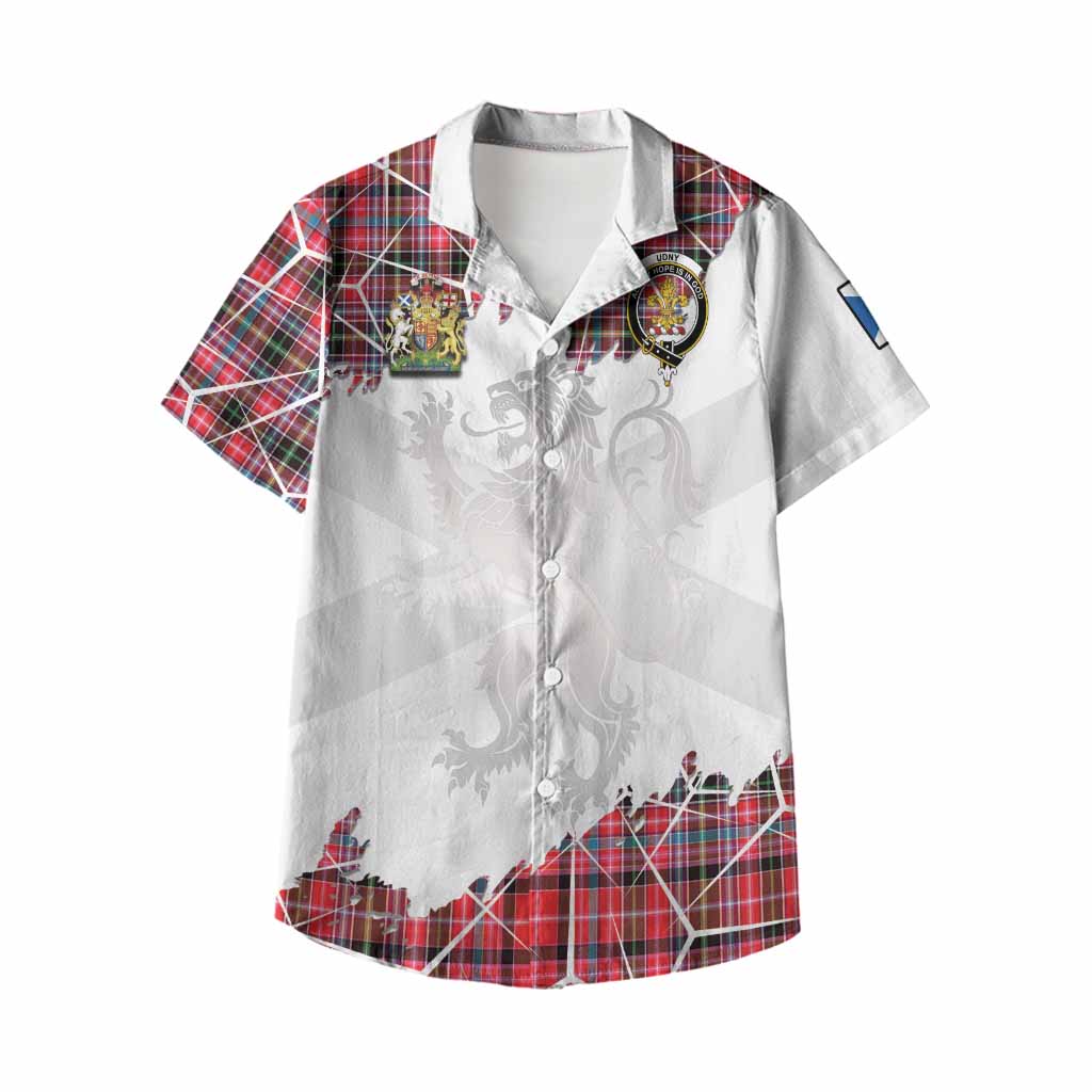 Udny Tartan Kid Hawaiian Shirt with Family Crest and Lion Rampant Grunge Style