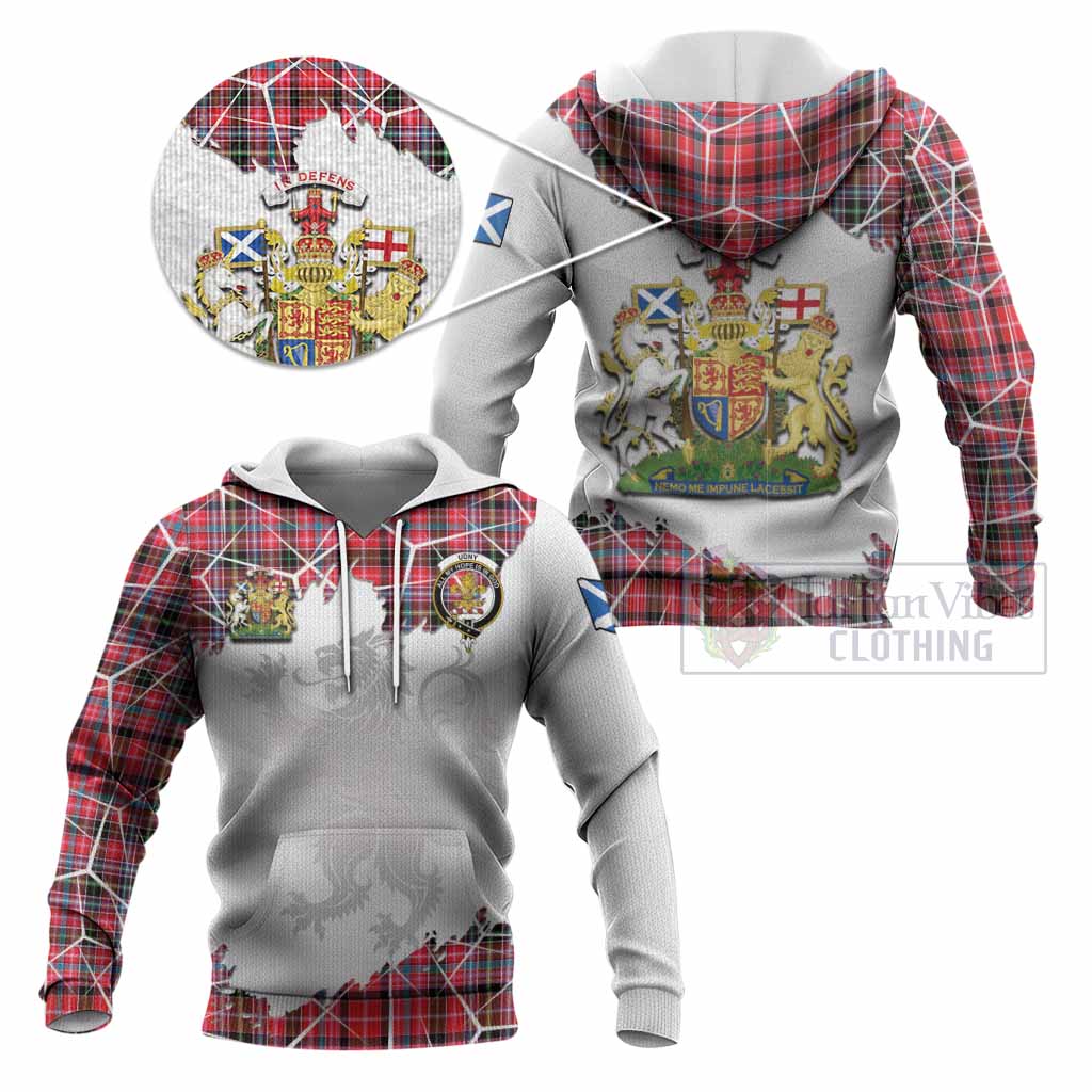 Udny Tartan Knitted Hoodie with Family Crest and Lion Rampant Grunge Style