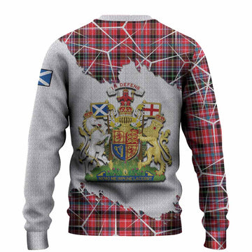 Udny Tartan Knitted Sweater with Family Crest and Lion Rampant Grunge Style