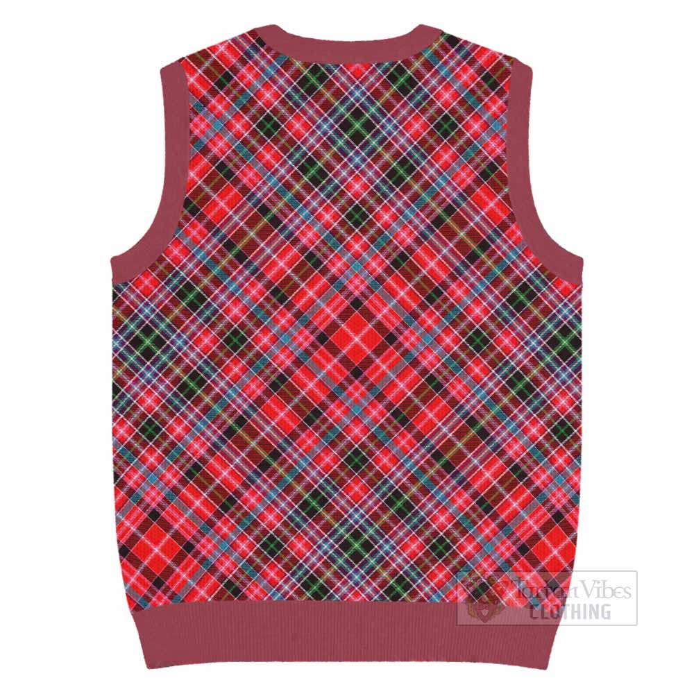 Udny Tartan Knitted V-Neck Vest with Family Crest Cross Style