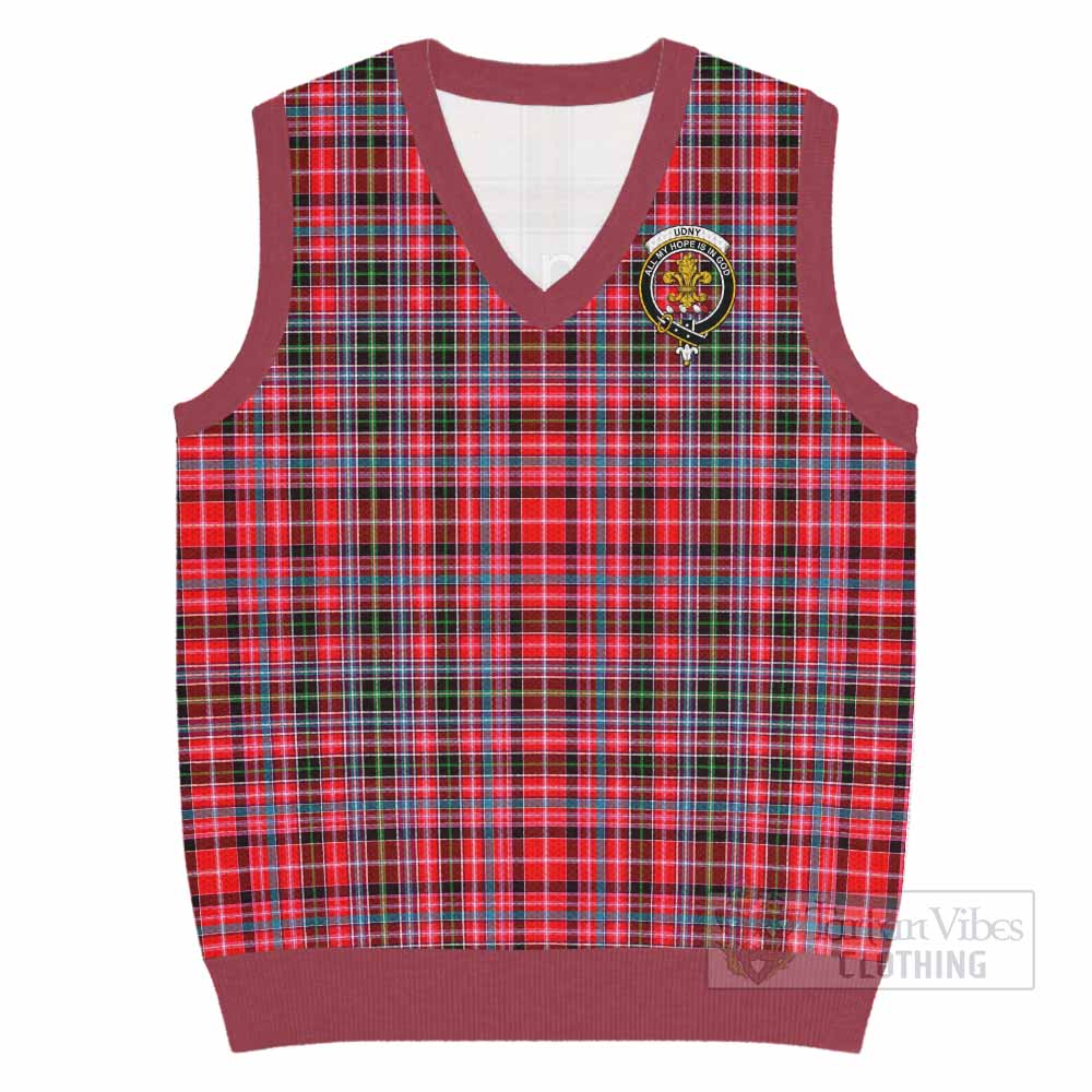 Udny Tartan Knitted V-Neck Vest with Family Crest - Tartan Vibes Clothing