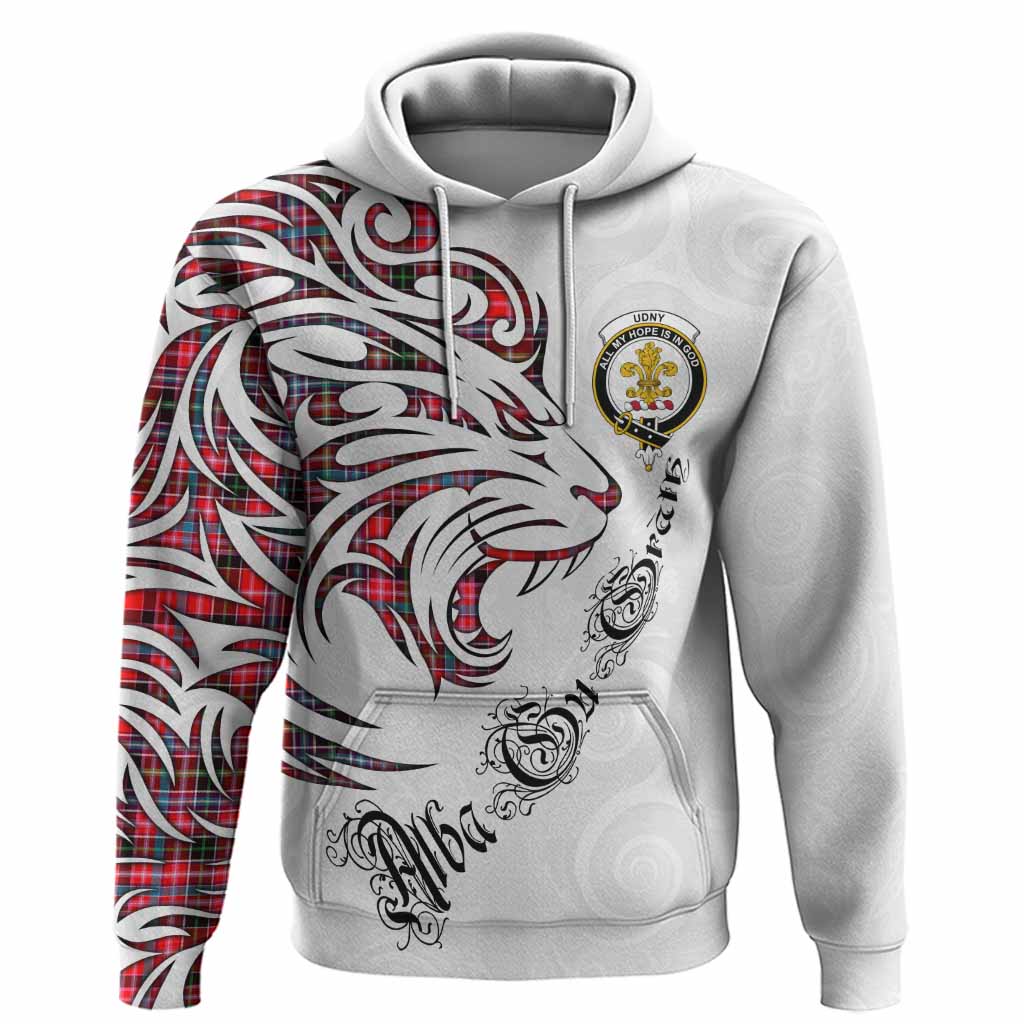 Udny Tartan Lion Roar Hoodie Alba Gu Brath with Celtic Motifs