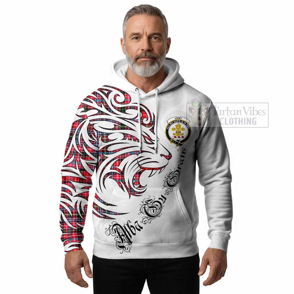 Udny Tartan Lion Roar Hoodie Alba Gu Brath with Celtic Motifs