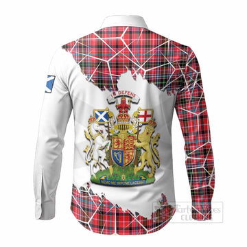 Udny Tartan Long Sleeve Button Shirts with Family Crest and Lion Rampant Grunge Style