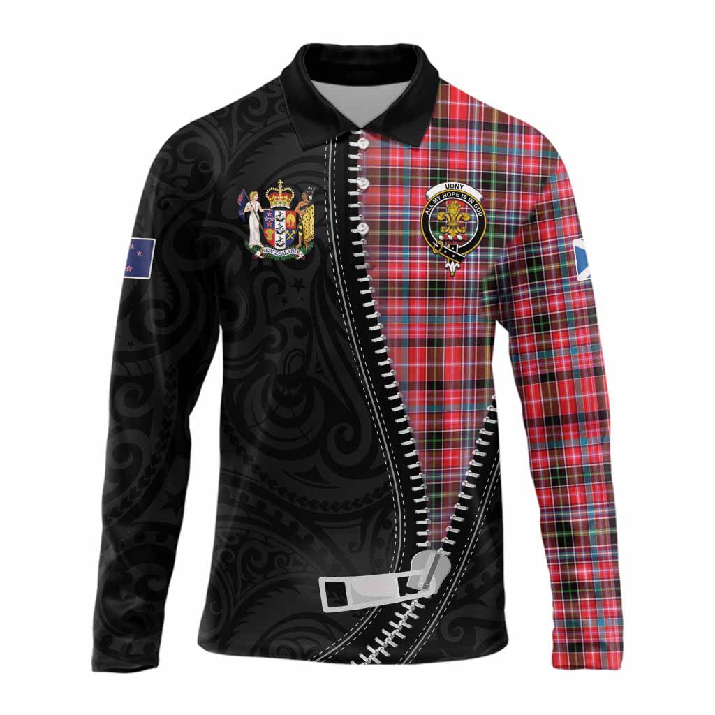 Udny Tartan Long Sleeve Polo Shirt New Zealand Pattern Unique Zipper Stylized
