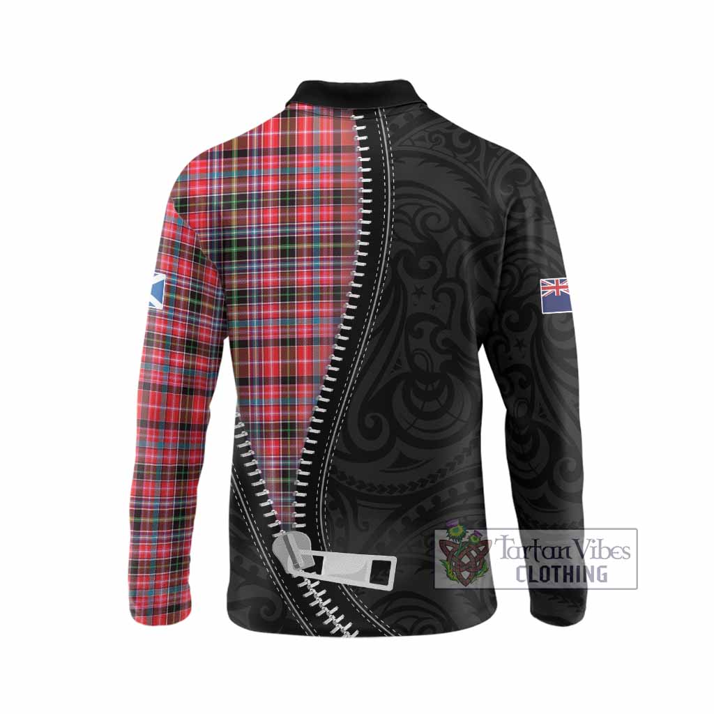 Udny Tartan Long Sleeve Polo Shirt New Zealand Pattern Unique Zipper Stylized