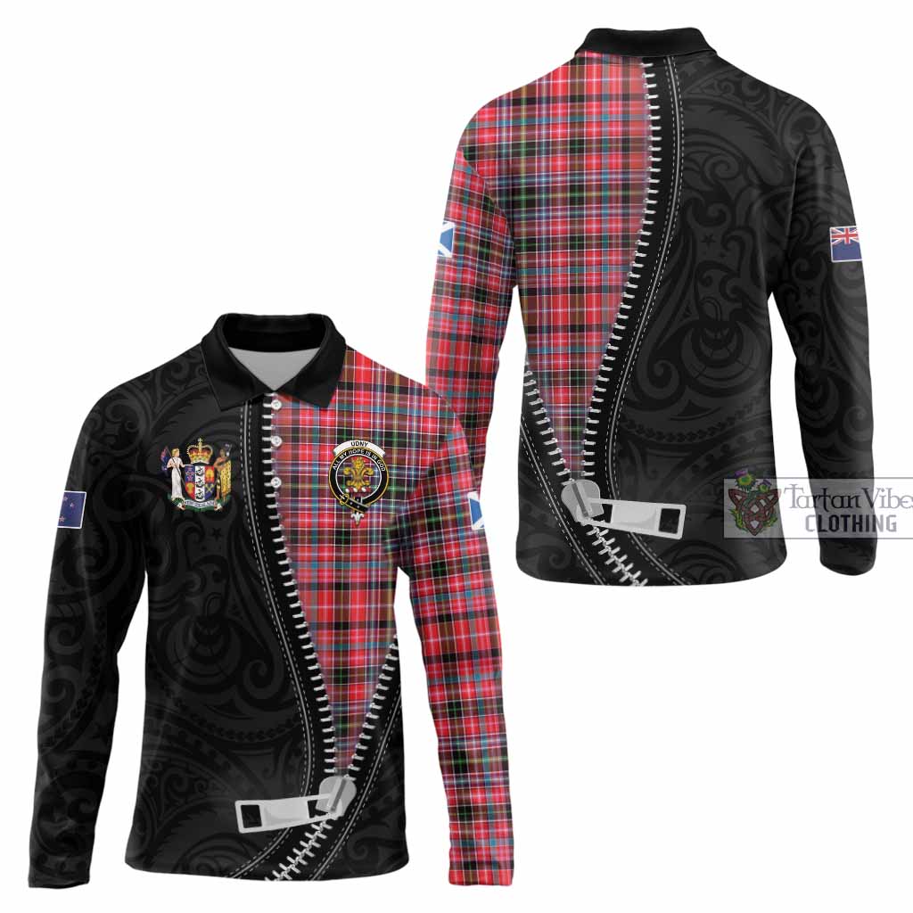 Udny Tartan Long Sleeve Polo Shirt New Zealand Pattern Unique Zipper Stylized