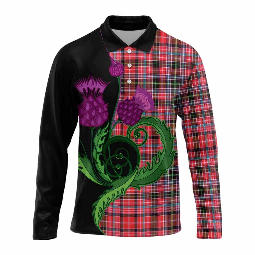Udny Tartan Long Sleeve Polo Shirt Traditional Scottish Thistle