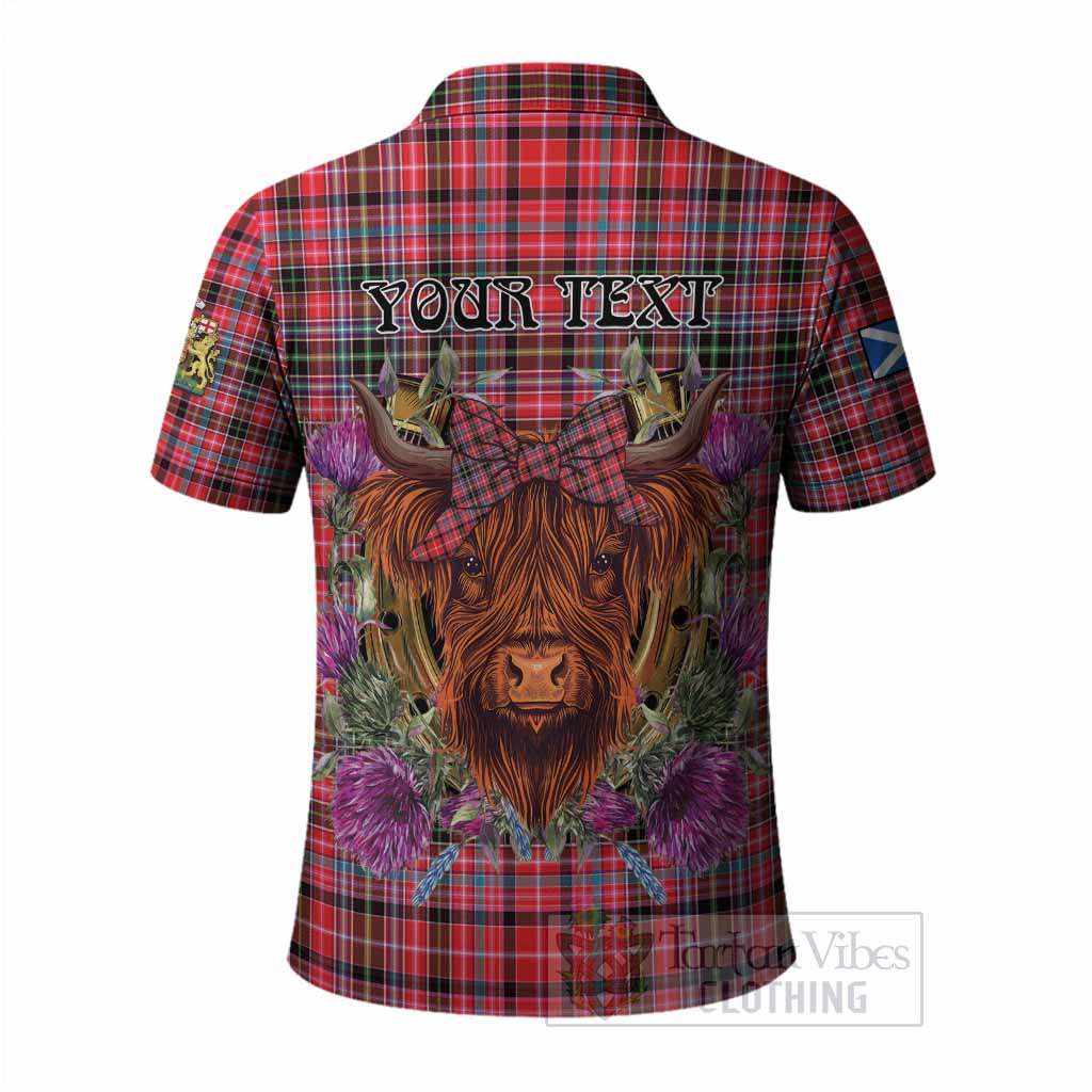 Udny Tartan Polo Shirt Scottish Thistle Heilan Coo