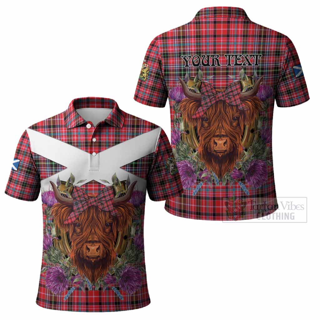 Udny Tartan Polo Shirt Scottish Thistle Heilan Coo
