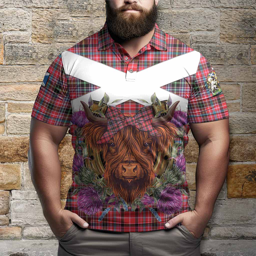 Udny Tartan Polo Shirt Scottish Thistle Heilan Coo