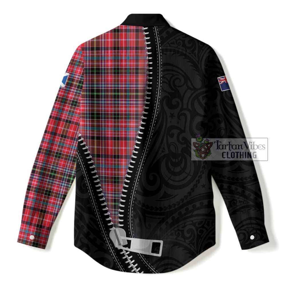 Udny Tartan Women Casual Shirt New Zealand Pattern Unique Zipper Stylized