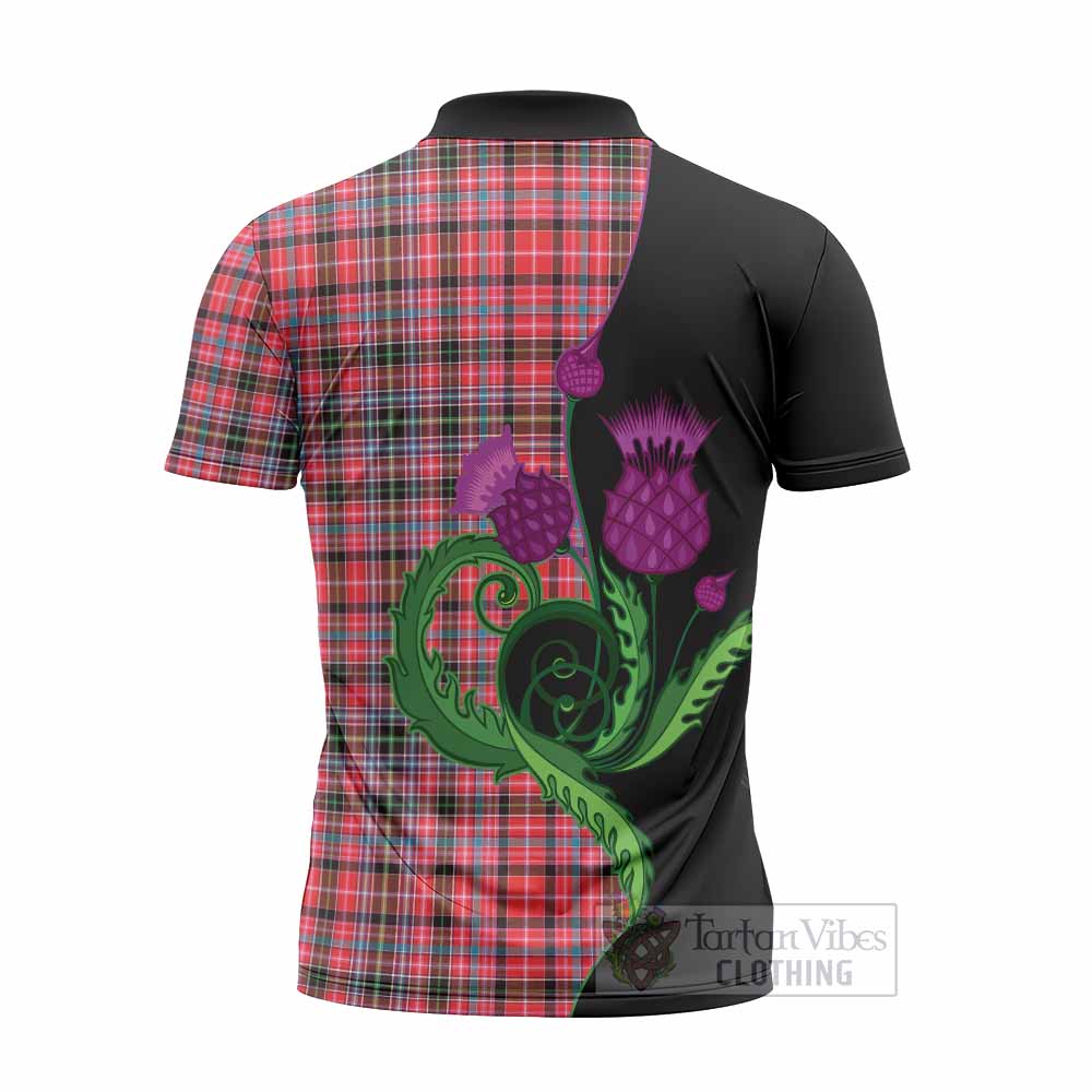 Udny Tartan Zipper Polo Shirt Traditional Scottish Thistle