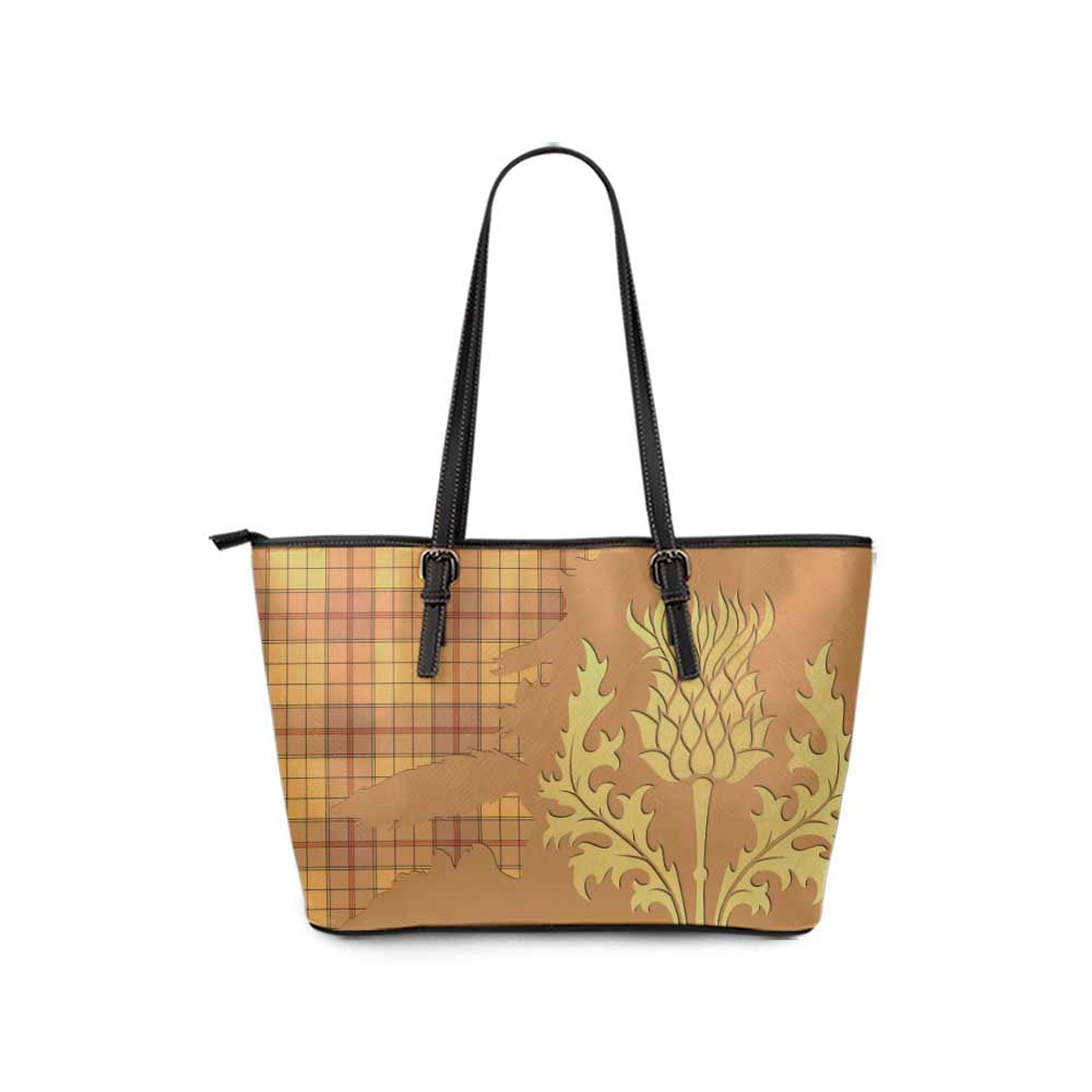 Ulster Tartan Leather Tote Bag Gold Thistle Style - Tartan Vibes Clothing