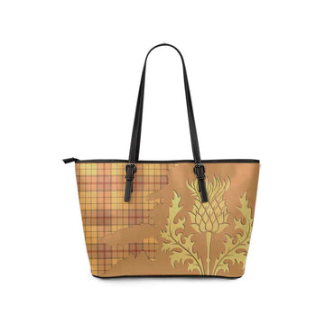 Tartan Vibes Clothing Ulster Tartan Leather Tote Bag Gold Thistle Style