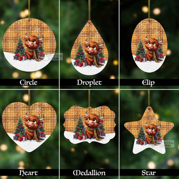 Tartan Vibes Clothing Ulster Tartan Christmas Aluminium Ornament with Adorable Highland Coo
