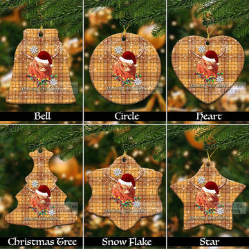 Ulster Tartan Christmas Ceramic Ornaments with Twinkle Highland Cattle