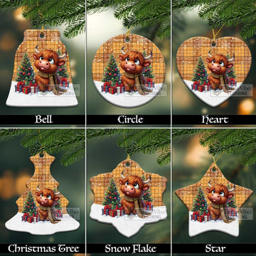 Tartan Vibes Clothing Ulster Tartan Christmas Ceramic Ornament with Adorable Highland Coo