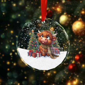 Tartan Vibes Clothing Ulster Clan Christmas Glass Ornament with Adorable Highland Coo