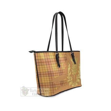 Tartan Vibes Clothing Ulster Tartan Leather Tote Bag Gold Thistle Style