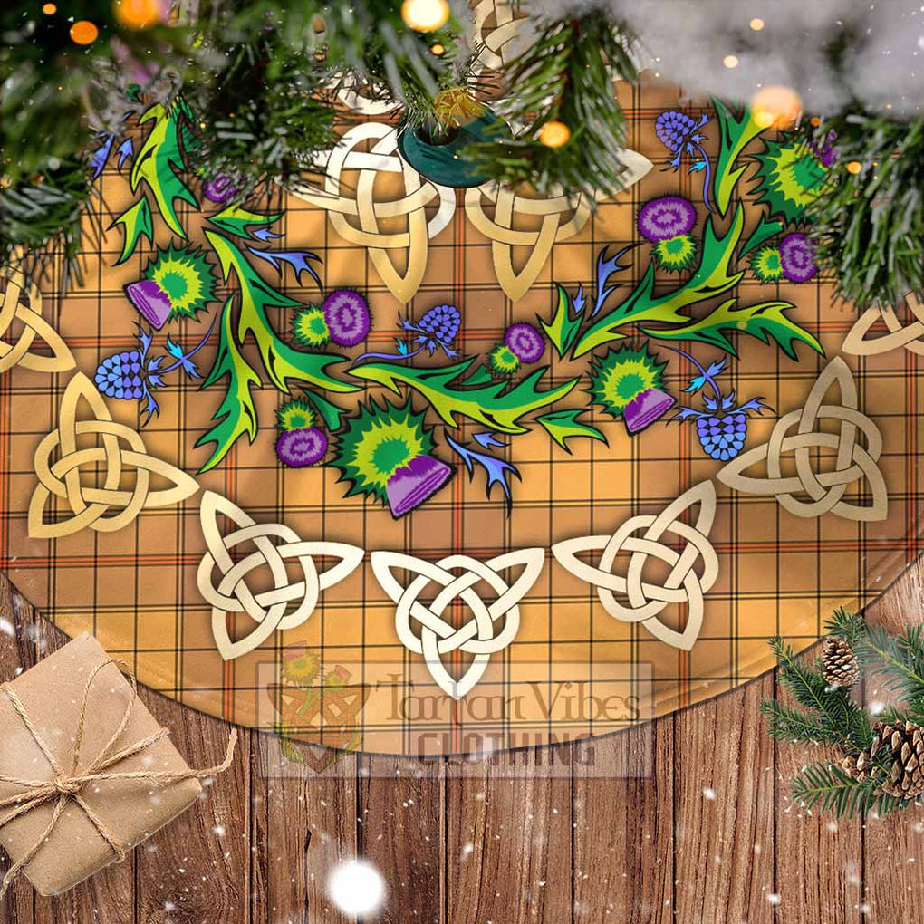 Tartan Vibes Clothing Ulster Tartan Christmas Tree Skirt with Thistle Celtic Knot Style