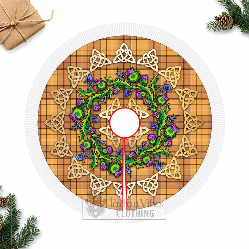 Tartan Vibes Clothing Ulster Tartan Christmas Tree Skirt with Thistle Celtic Knot Style