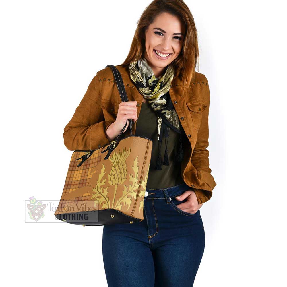 Ulster Tartan Leather Tote Bag Gold Thistle Style - Tartan Vibes Clothing