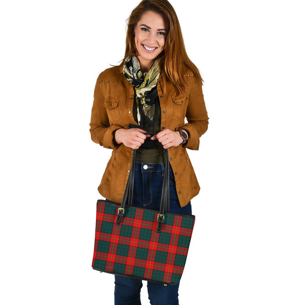 Tartan Vibes Clothing Ulster Red Tartan Leather Tote Bag