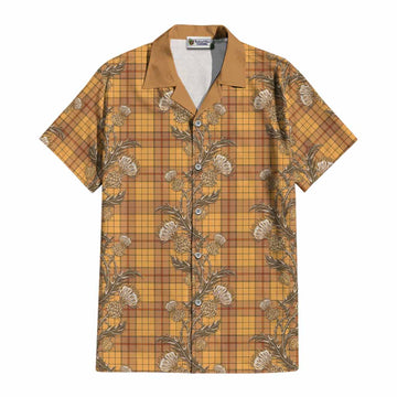 Ulster Tartan Cotton Hawaiian Shirt Seamless Scottish Thistle Flowers
