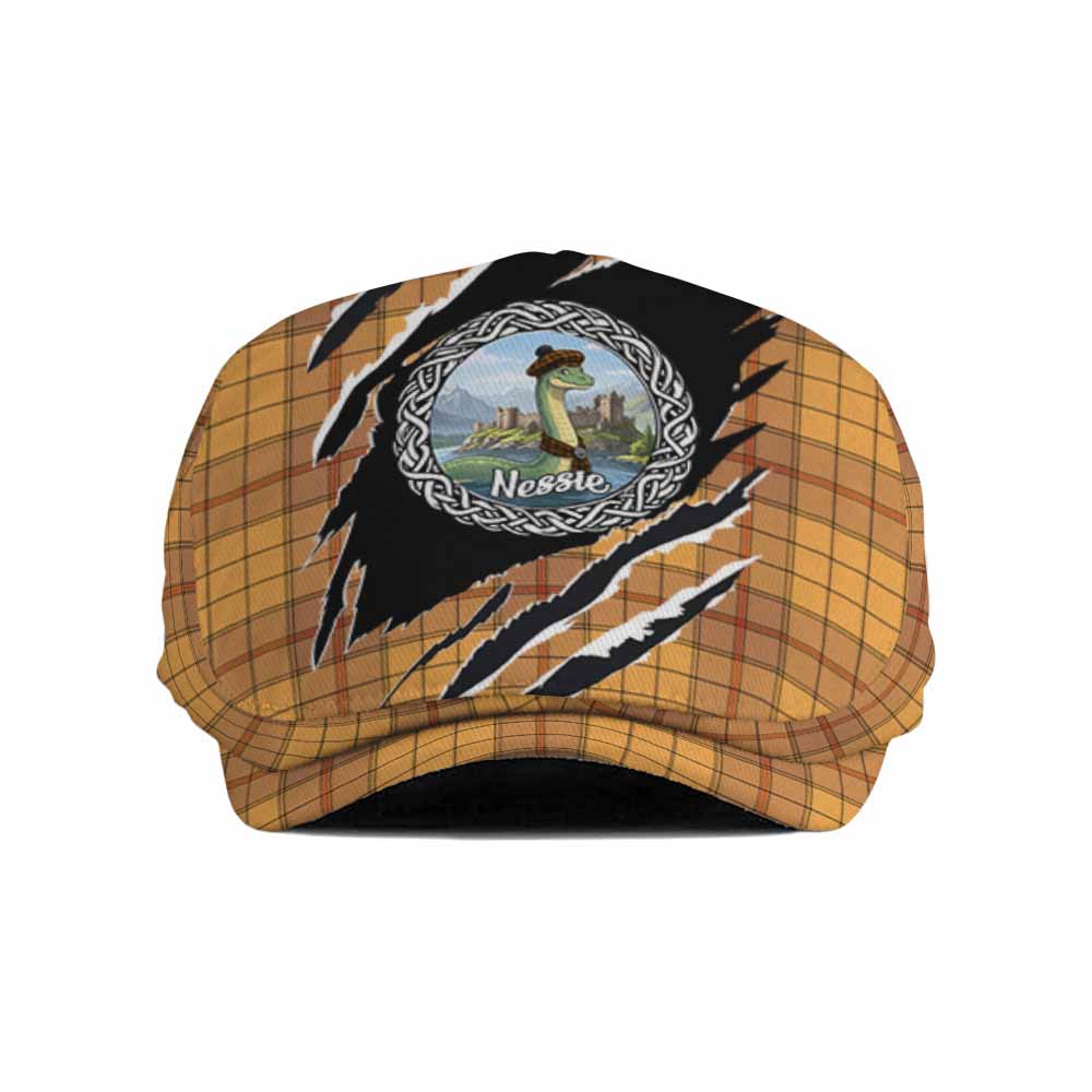 Ulster Tartan Loch Ness Monster Flat Cap, Jeff Cap Celtic Knot Nessie Art