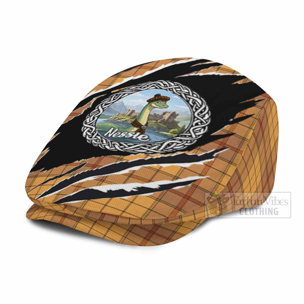Ulster Tartan Loch Ness Monster Flat Cap, Jeff Cap Celtic Knot Nessie Art