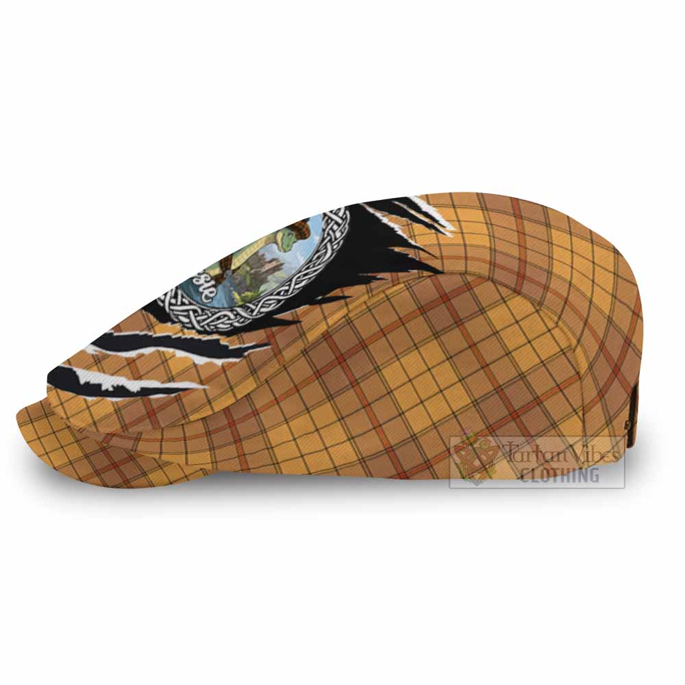 Ulster Tartan Loch Ness Monster Flat Cap, Jeff Cap Celtic Knot Nessie Art
