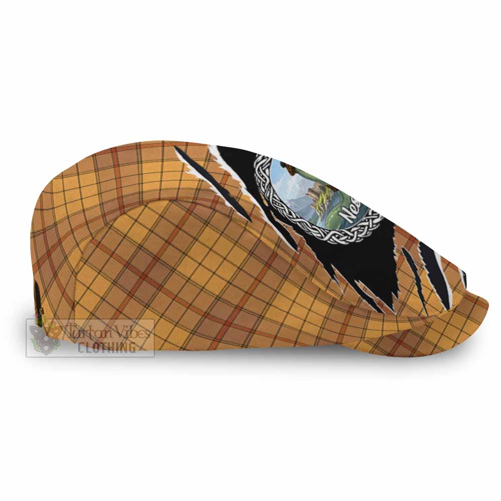 Ulster Tartan Loch Ness Monster Flat Cap, Jeff Cap Celtic Knot Nessie Art