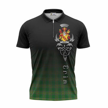 Tartan Vibes Clothing Umfre Irish Clan Zipper Polo Shirt with Coat of Arms Erin Go Bragh Celtic Inspired