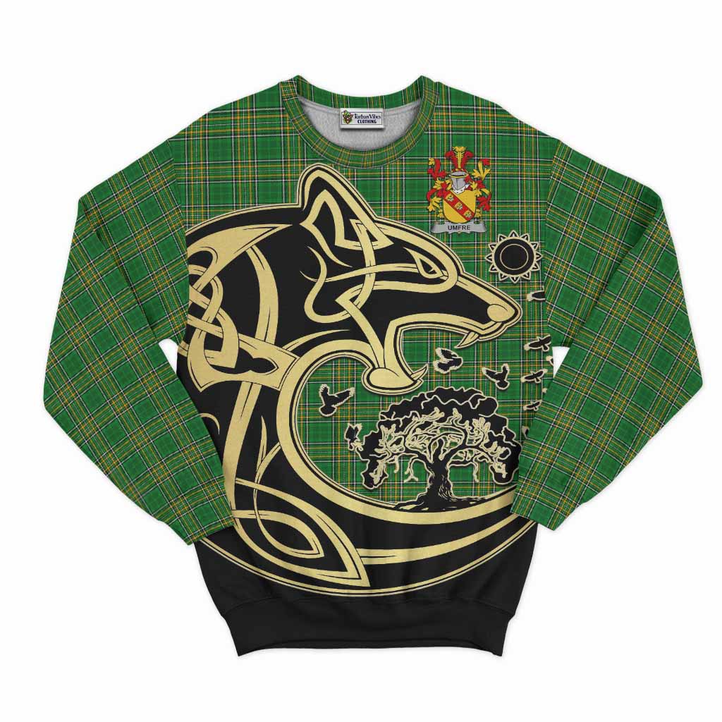Tartan Vibes Clothing Umfre Irish Tartan Sweatshirt with Coat of Arms Celtic Wolf Style